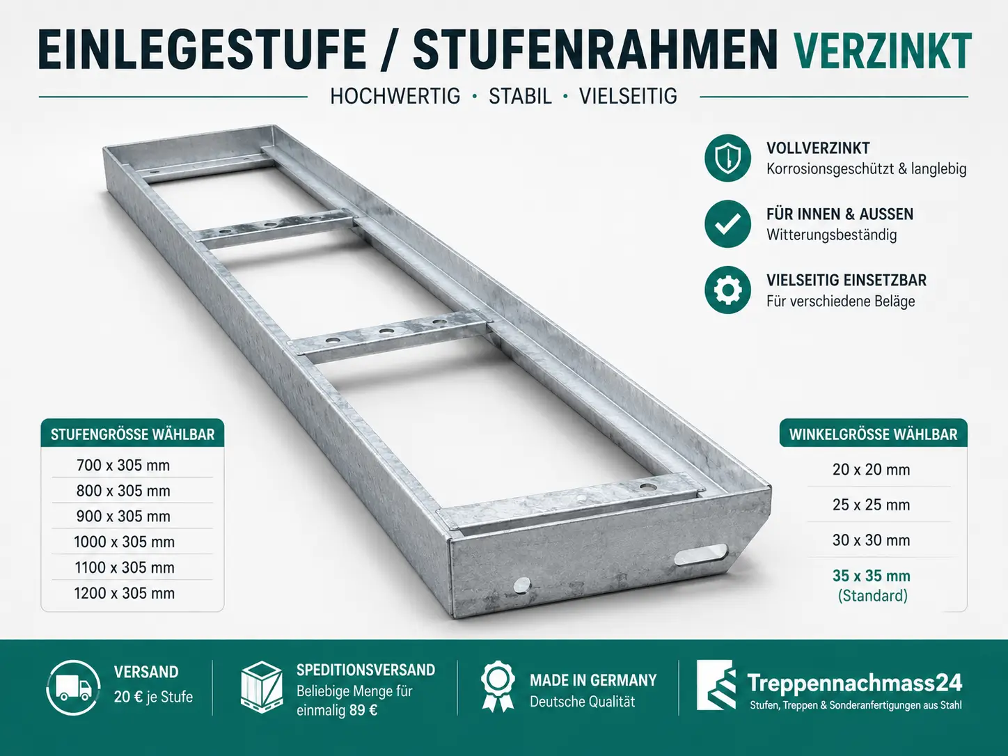 Einlegestufe Stufenrahmen verzinkt von Treppennachmass24